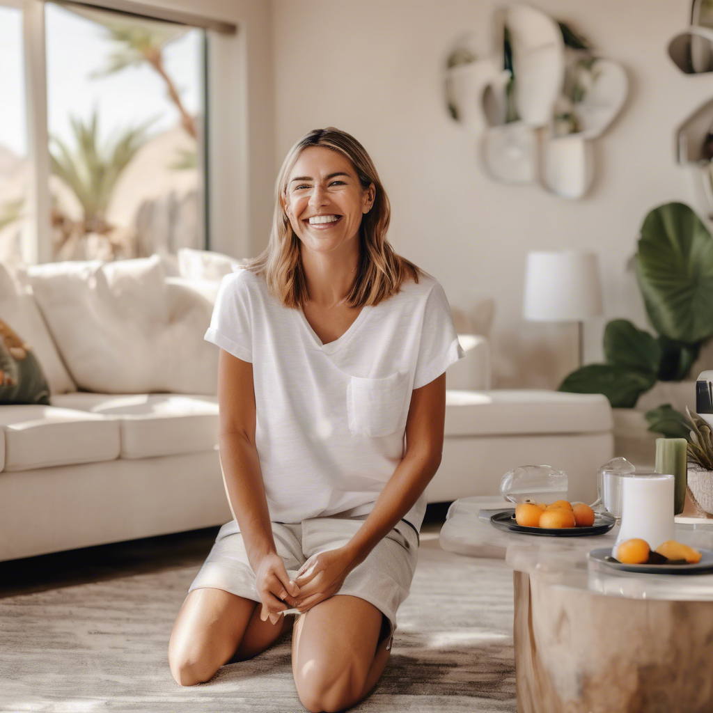 A happy guest enjoying a clean and comfortable palm desert airbnb - airbnb cleaning frequency by Poppy House Cleaning